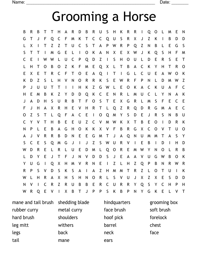 Grooming A Horse Word Search WordMint