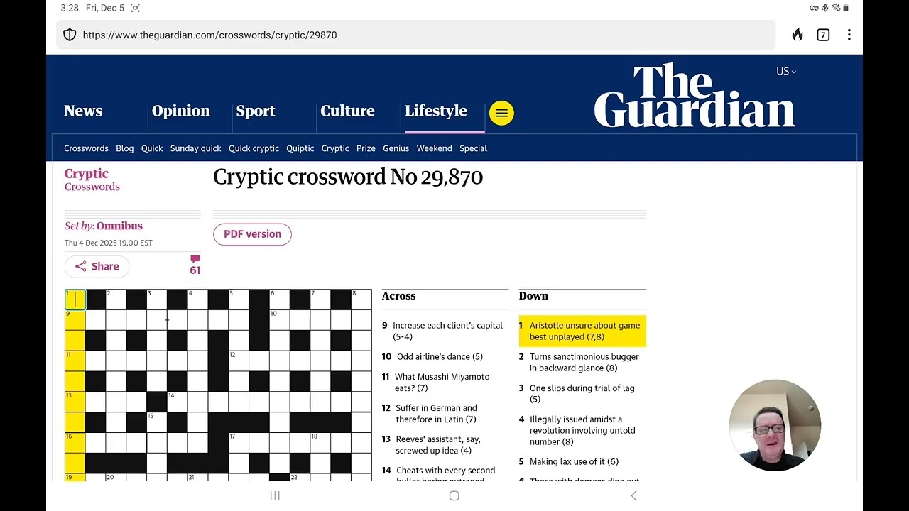 Guardian Cryptic Crossword Friday 5 December 2025 YouTube