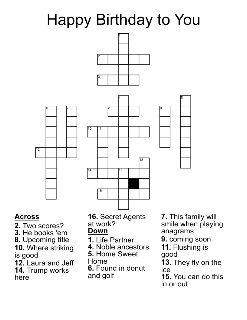Happy Birthday To You Crossword WordMint