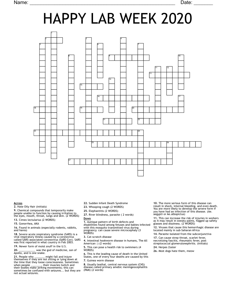 HAPPY LAB WEEK 2020 Crossword WordMint