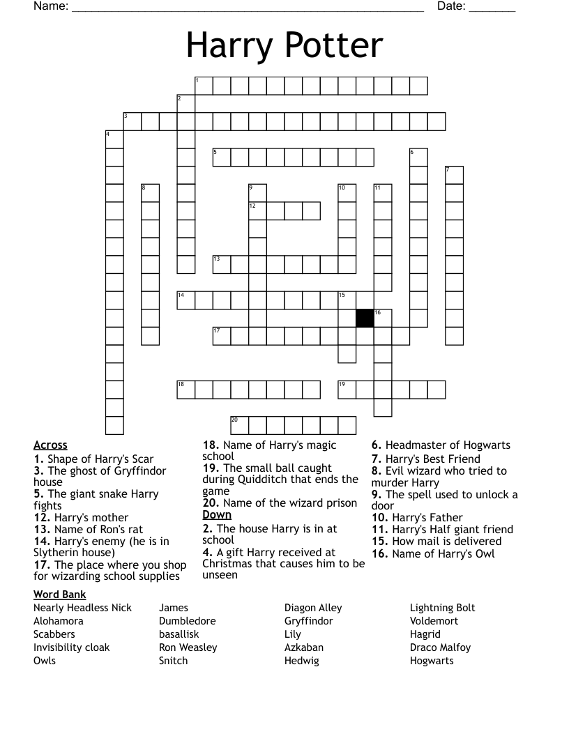Harry Potter And The Sorcerer s Stone Crossword WordMint