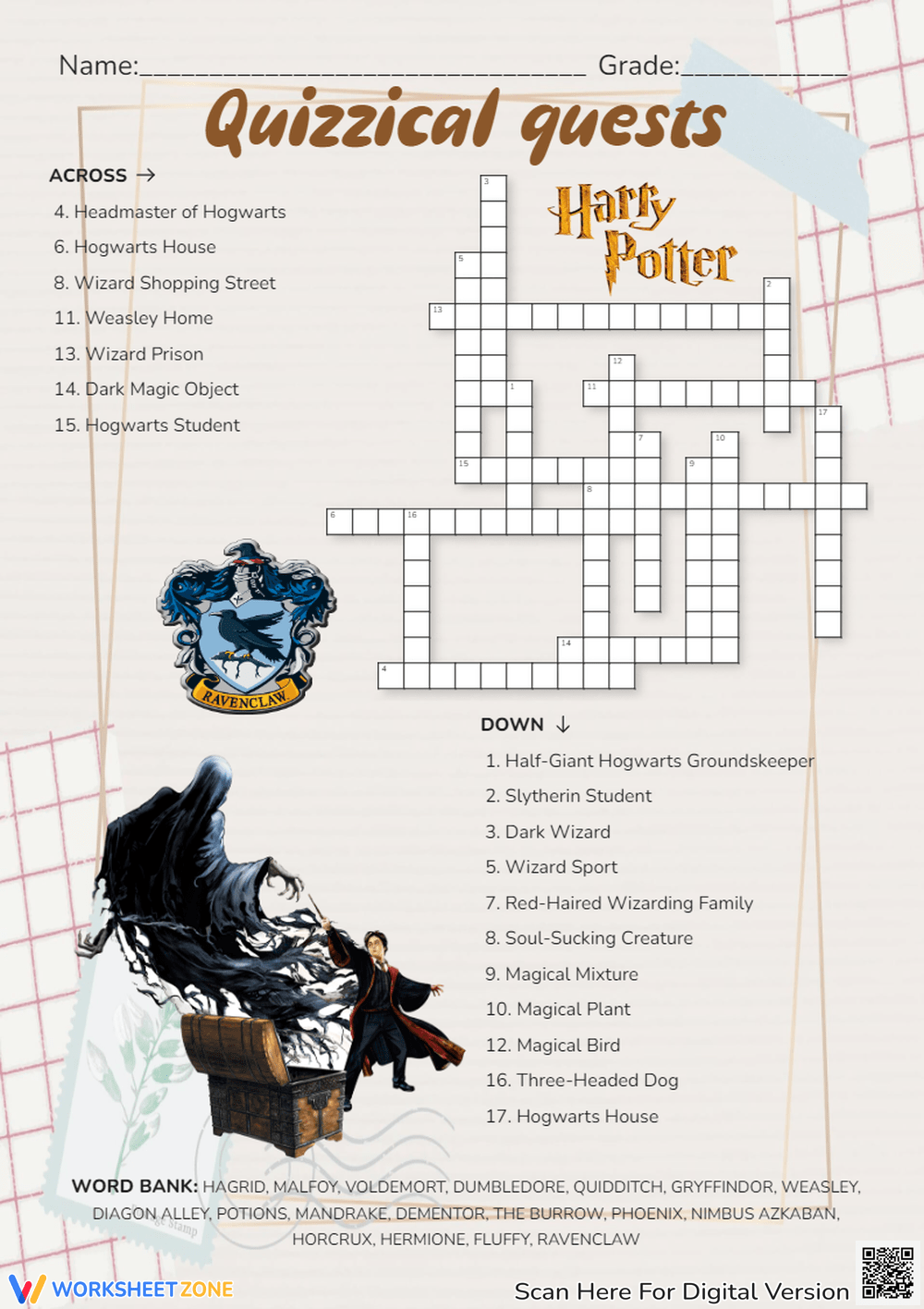 Harry Potter Crossword Worksheets Printable Harry Potter Crossword Worksheets Printable