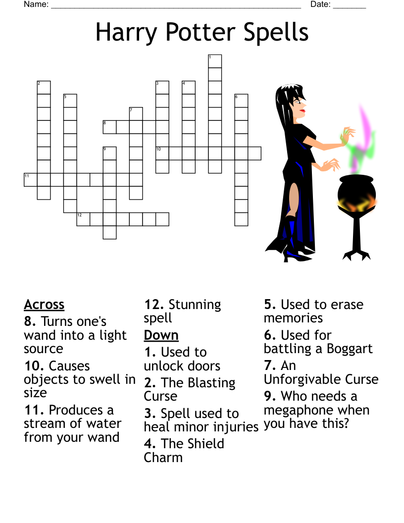 Harry Potter Spells Crossword WordMint Harry Potter Spells Crossword WordMint