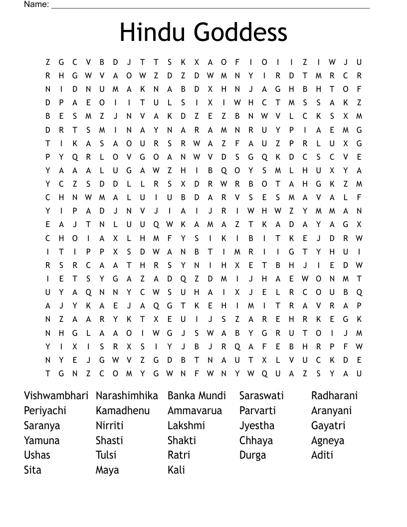 Hindu Goddess Crossword