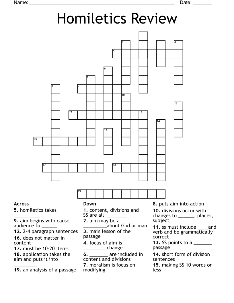 Homiletics Review Crossword WordMint Homiletics Review Crossword WordMint