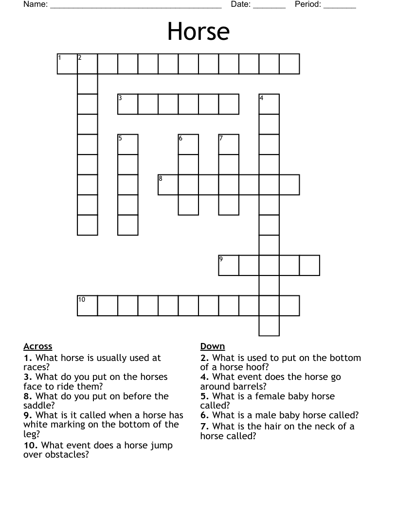 Horse Crossword WordMint Horse Crossword WordMint