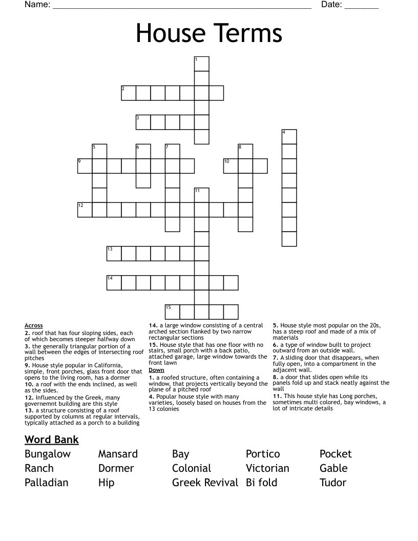 House Terms Crossword WordMint House Terms Crossword WordMint