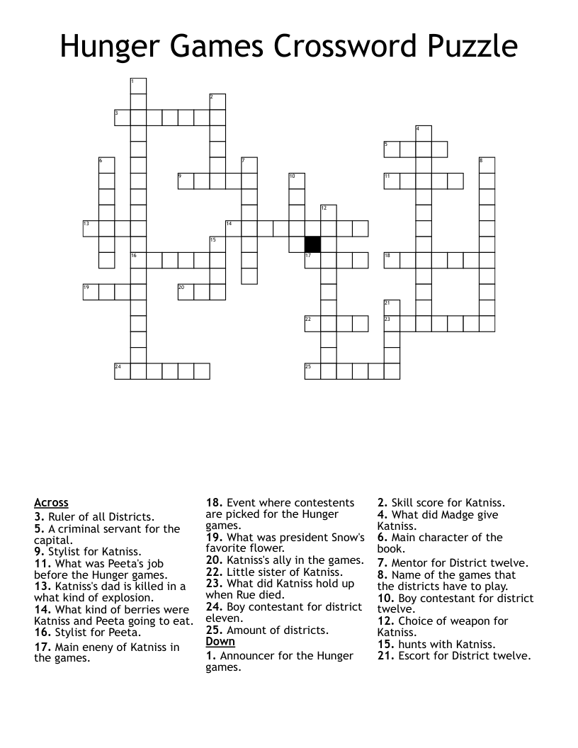 Hunger Games Boy Crossword