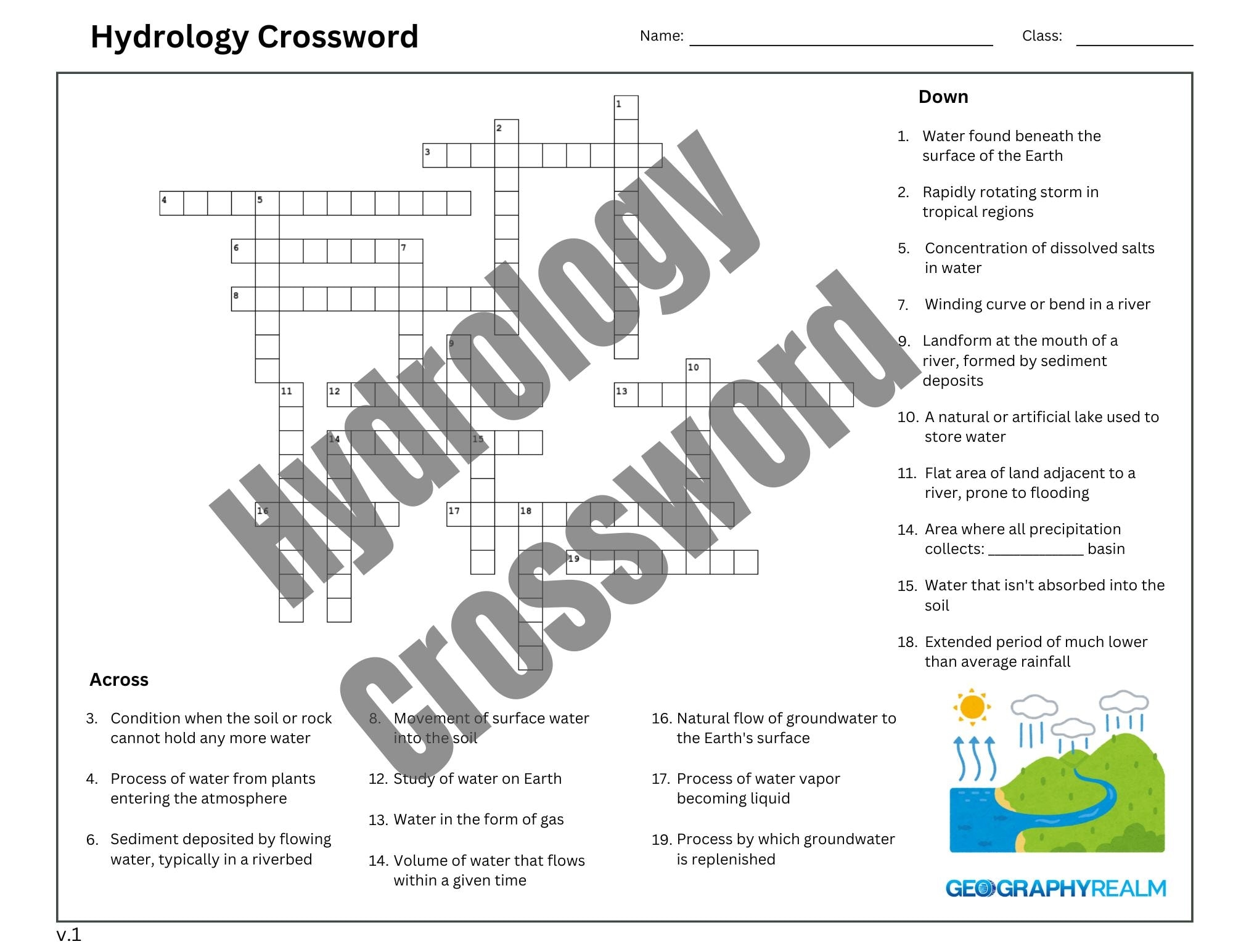 Hydrology Crossword Puzzles Etsy