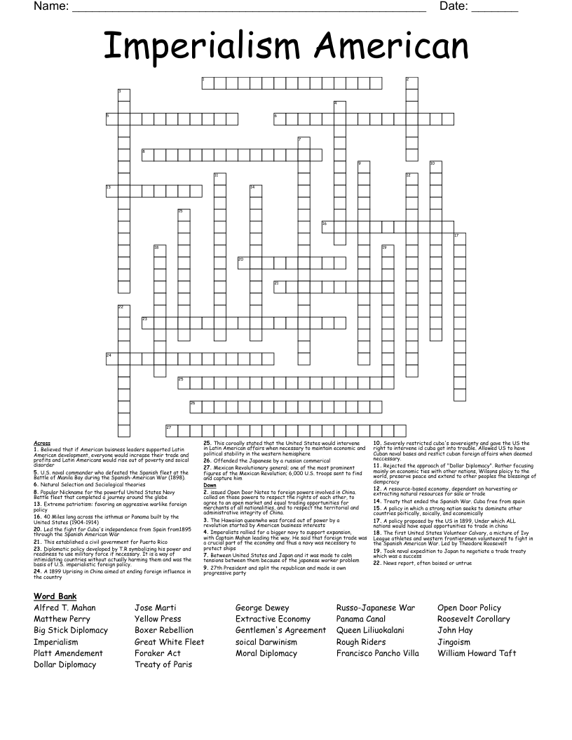 Imperialism American Crossword WordMint