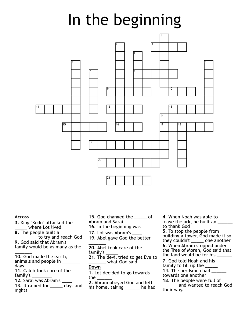 From The Beginning Crossword