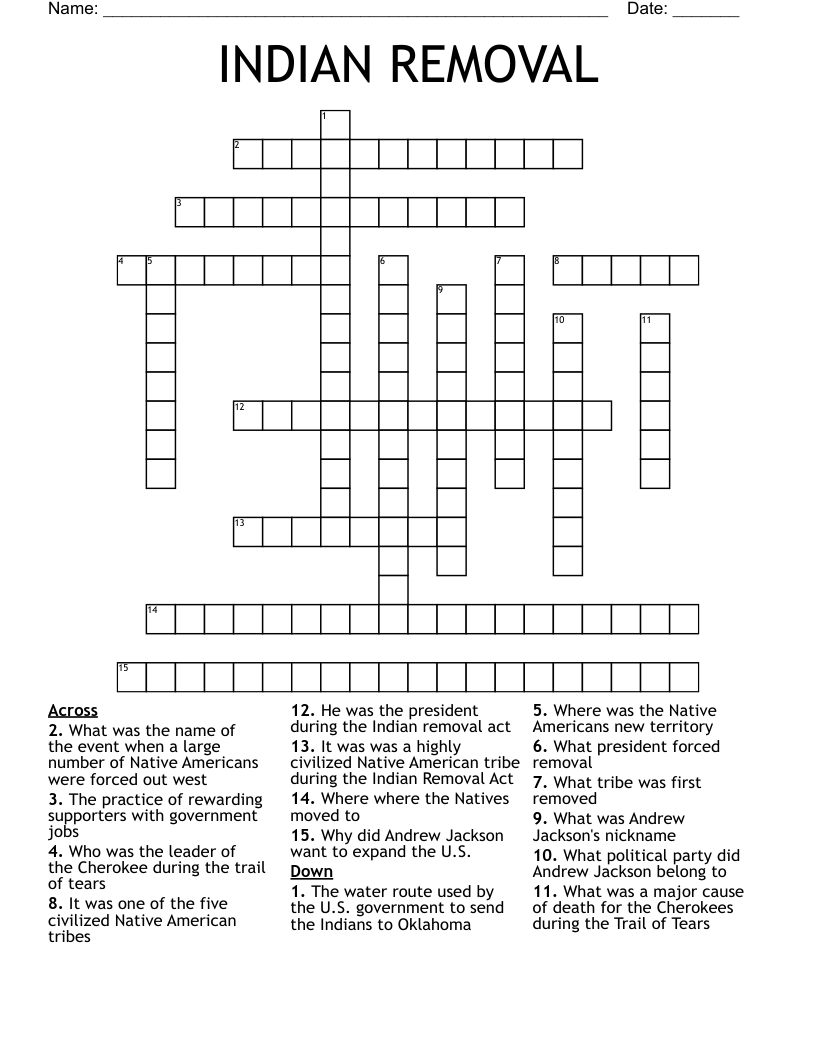 INDIAN REMOVAL Crossword WordMint INDIAN REMOVAL Crossword WordMint