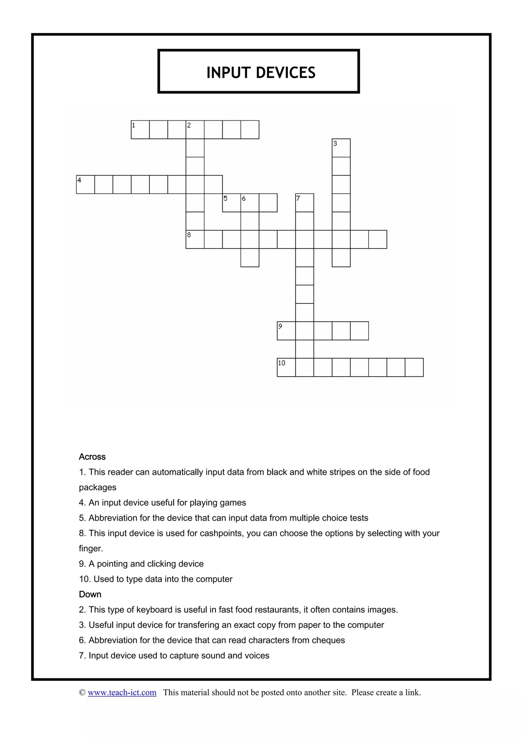Input Devices Crossword Puzzle PDF