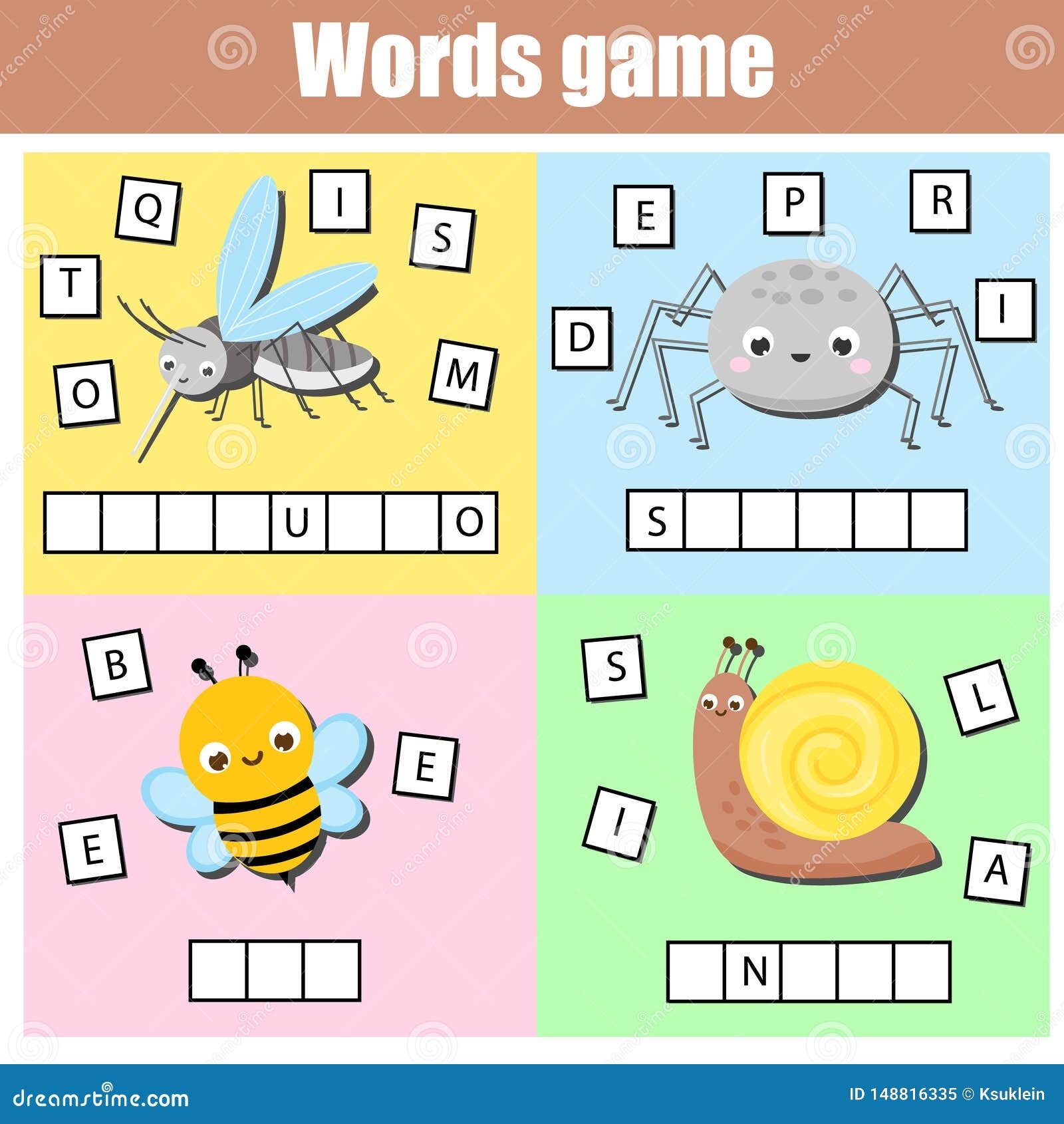 Insects Write Missing Letters And Complete Words Crossword For Kids And Toddlers Educational Children Game Stock Vector Illustration Of Card Play 148816335
