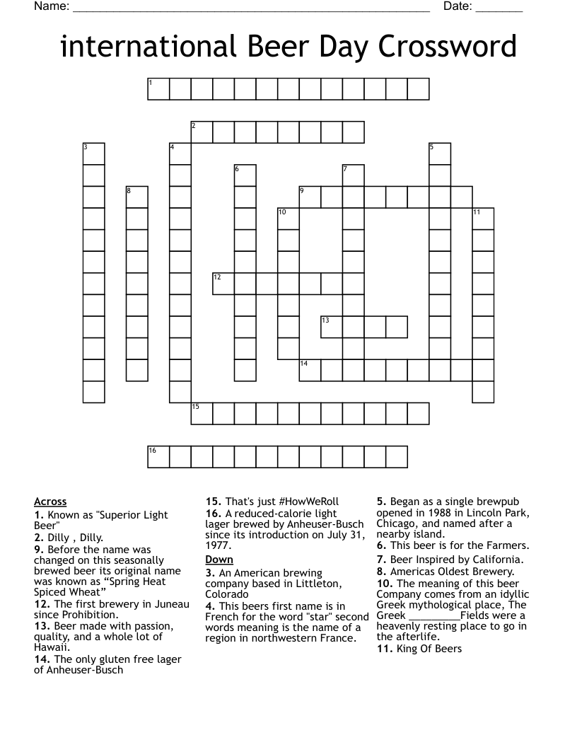 International Beer Day Crossword WordMint