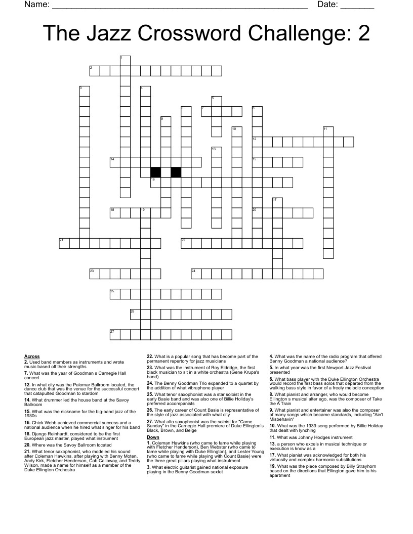 Jazz Venue Crossword
