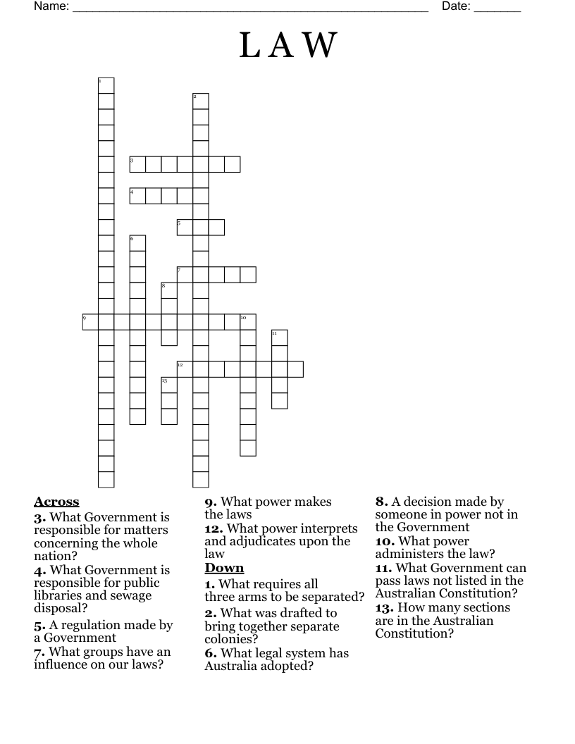 L A W Crossword WordMint L A W Crossword WordMint