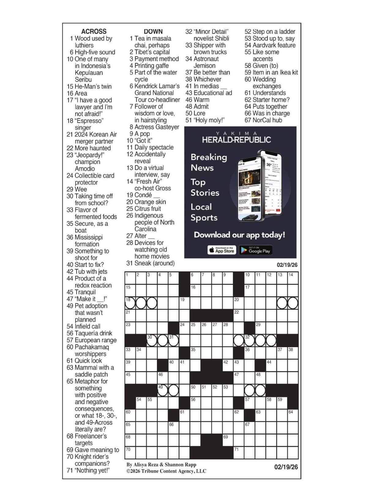 LA Times Crossword Feb 19 2026 Crosswords Yakimaherald