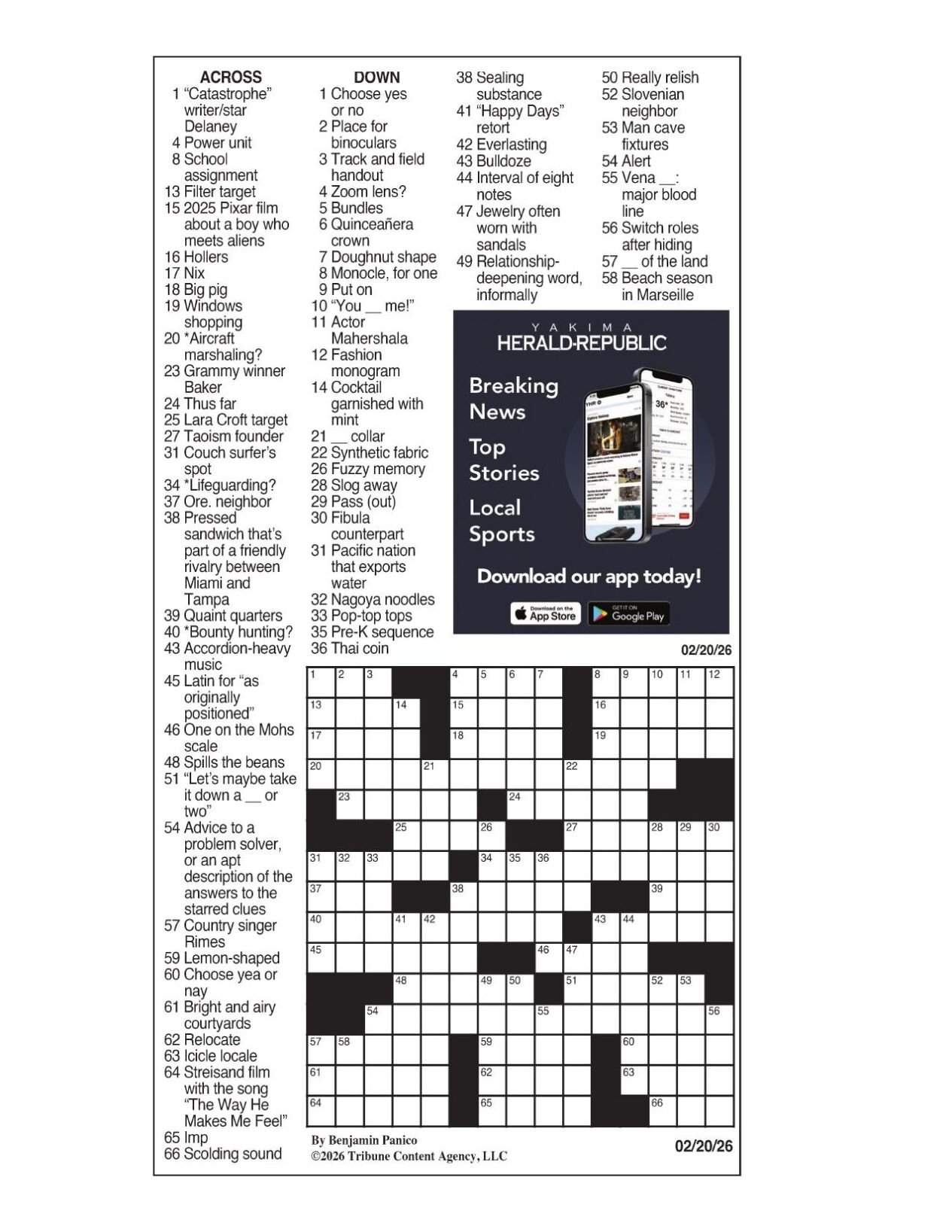 LA Times Crossword Feb 20 2026 Crosswords Yakimaherald