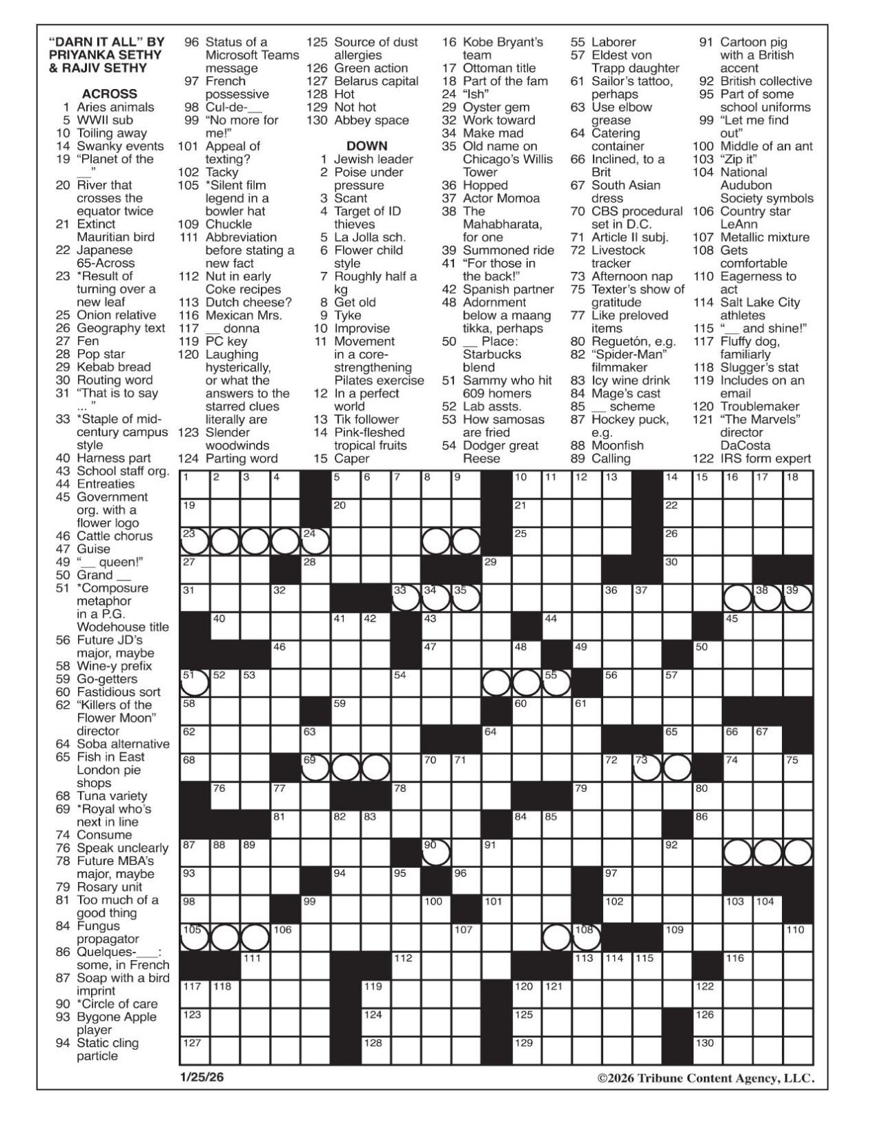 LA Times Crossword Jan 25 2026 Crosswords Yakimaherald
