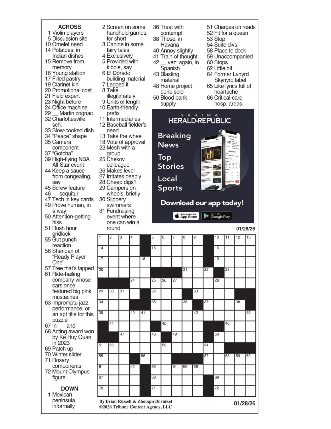 LA Times Crossword Jan 28 2026 Crosswords Yakimaherald