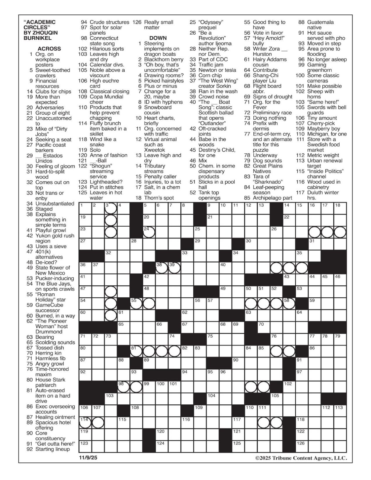 LA Times Crossword Nov 9 2025 Crosswords Yakimaherald