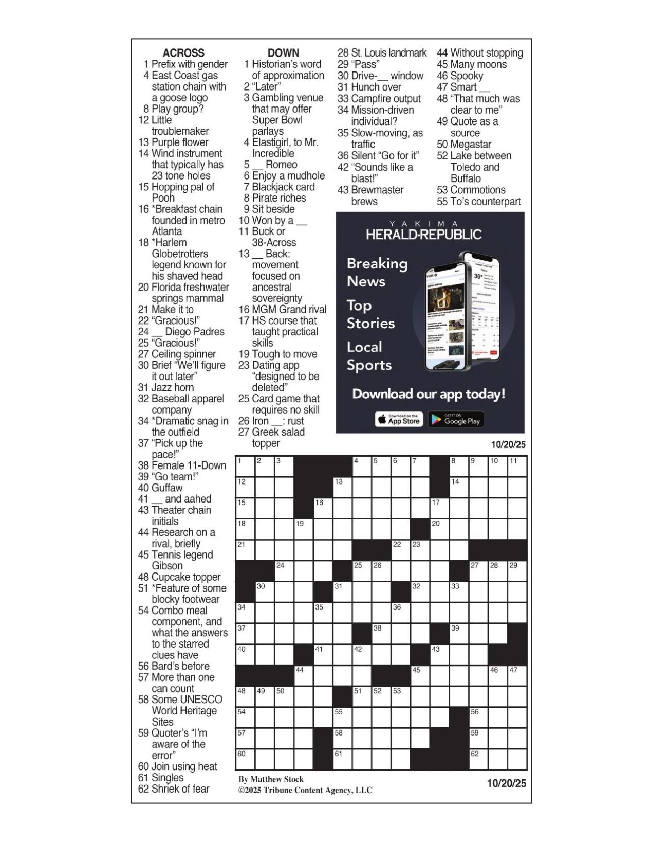 LA Times Crossword Oct 20 2025 Crosswords Yakimaherald