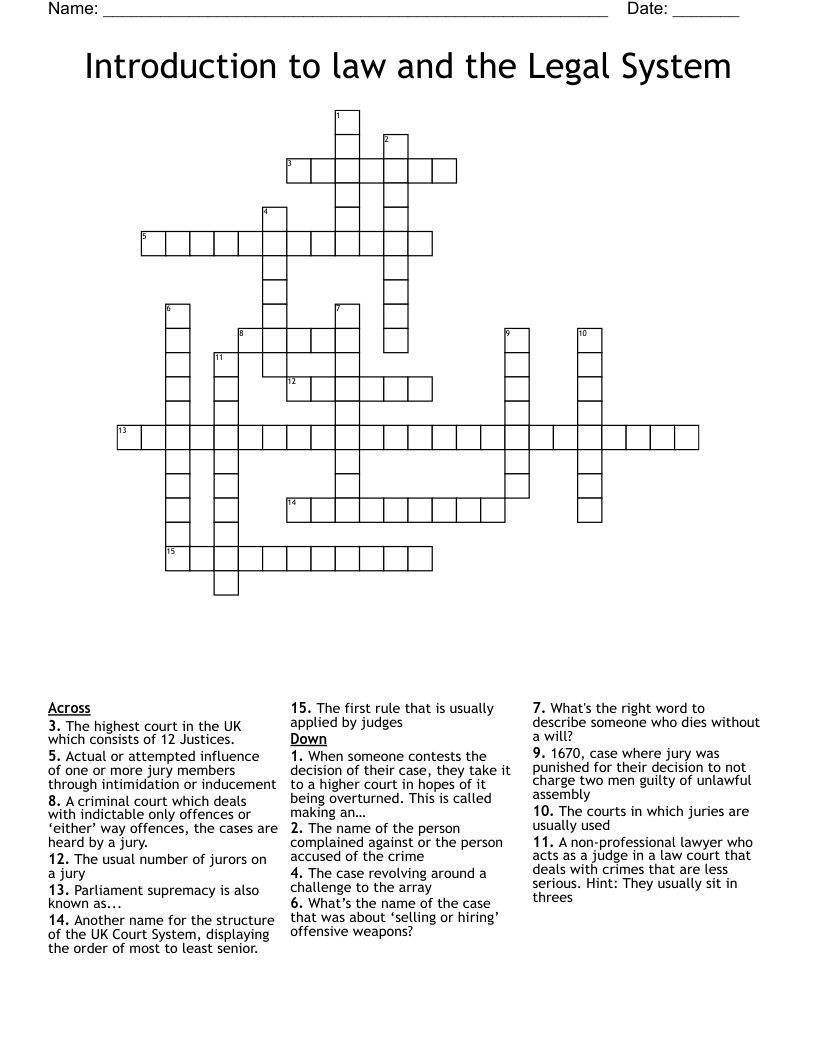 Legal Ethical Crossword Terms Answers EDUGITAL