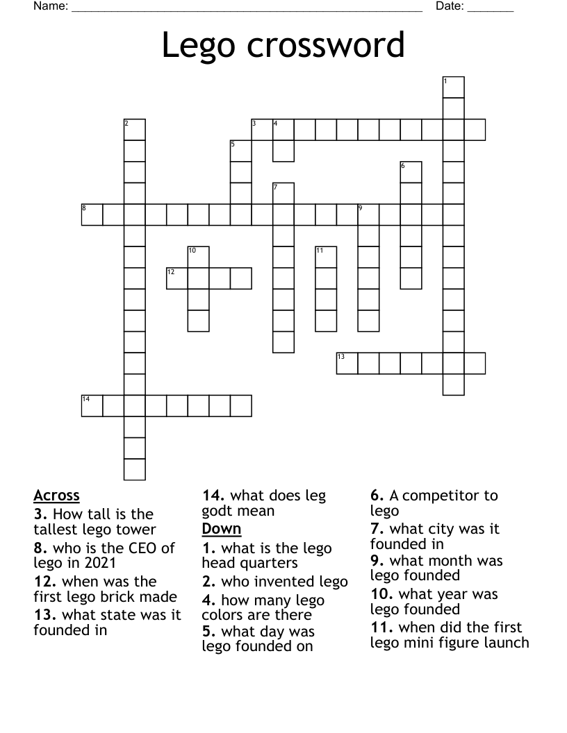 Lego Competitor Crossword