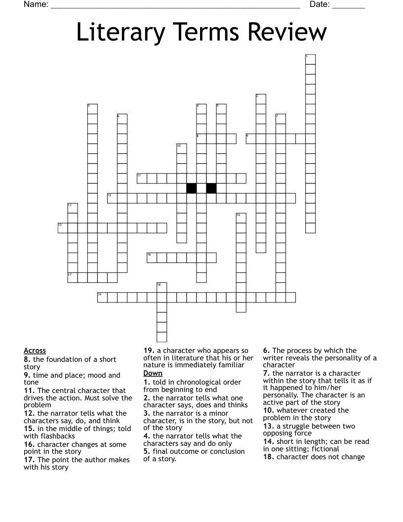Literary Terms Review Crossword WordMint