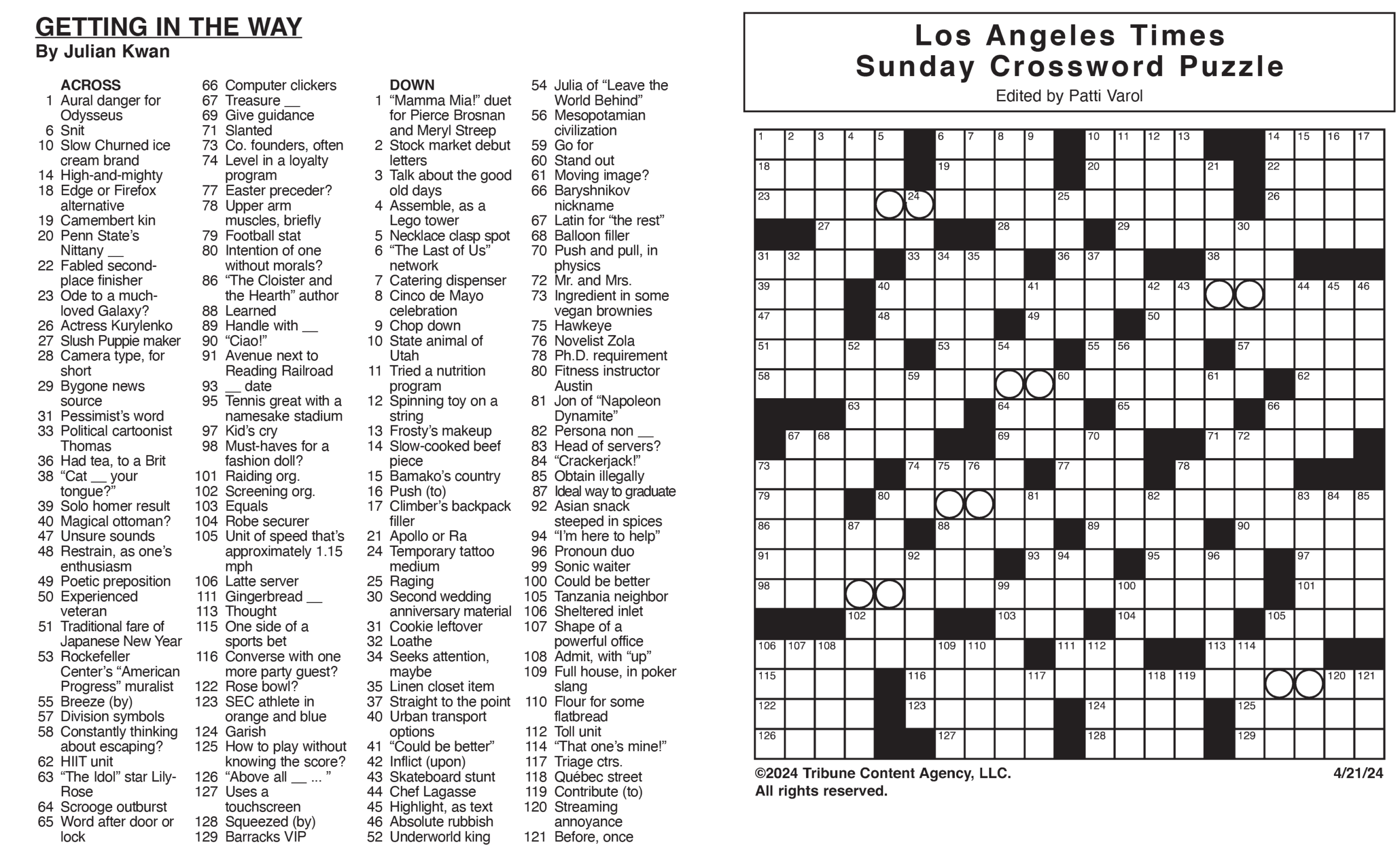 La Times Sunday Crossword