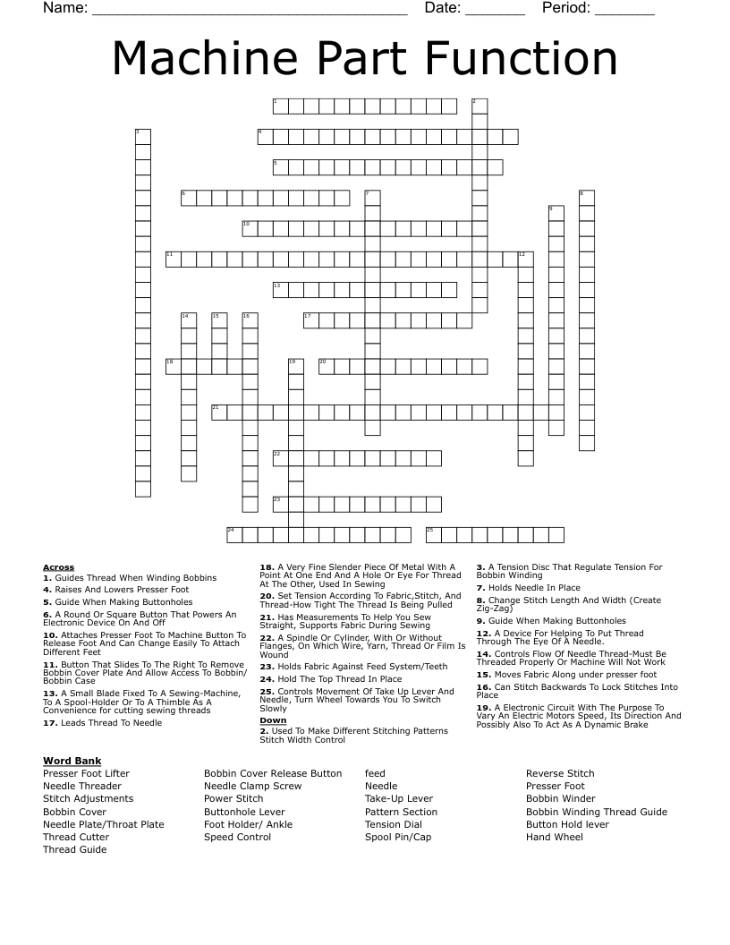 Machine Part Function Crossword WordMint