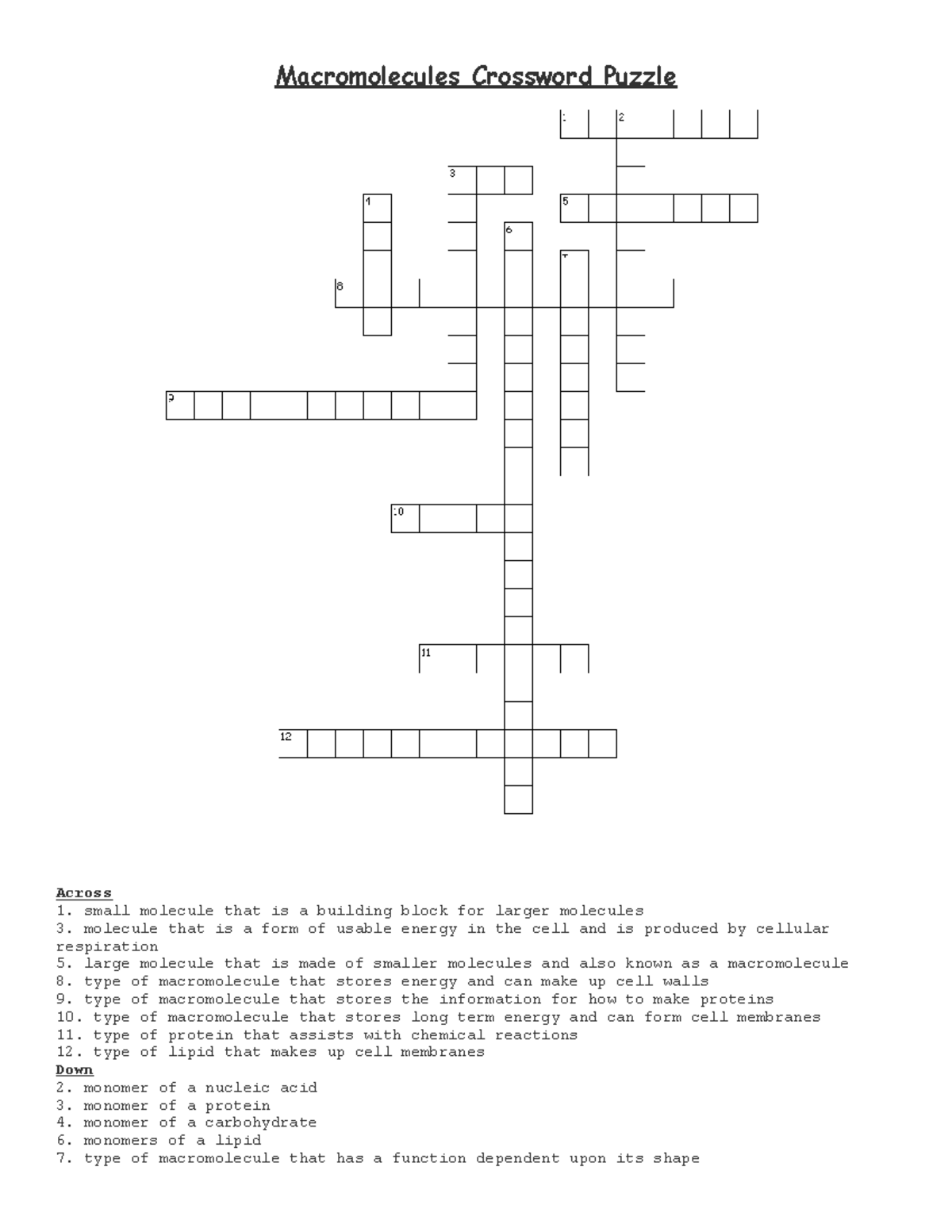Macromolecules Crossword Puzzle Study Guide For Biology 101 Studocu Macromolecules Crossword Puzzle Study Guide For Biology 101 Studocu