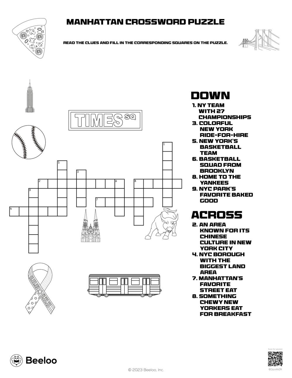 Manhattan Crossword Puzzle Beeloo Printable Crafts And Activities For Kids