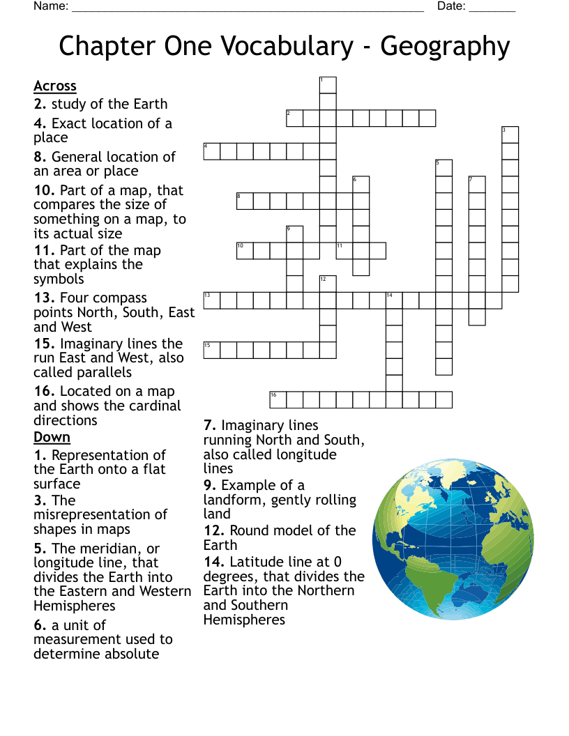 Map Skills Vocabulary Crossword WordMint