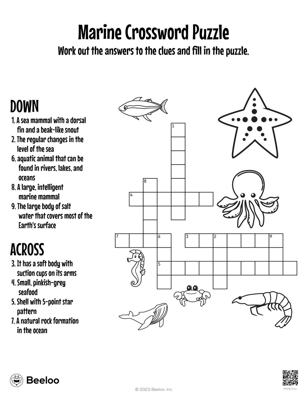 Marine Crossword Puzzle Beeloo Printable Crafts And Activities For Kids