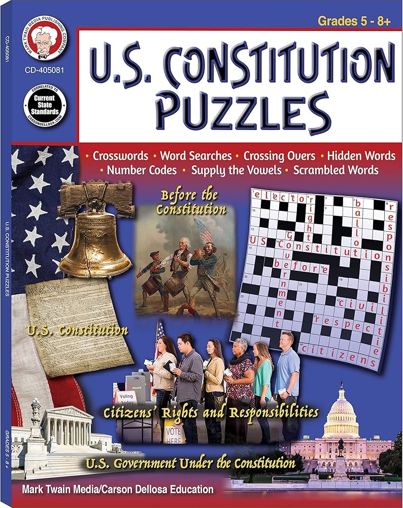 Mark Twain US Constitution Puzzle Book American History Books With Crossword Puzzle Word Search And More Social Studies Brain Games For Kids Ages 9 And Up Cheyney Jeanne Cheyney Arnold 9781622238828 Amazon 