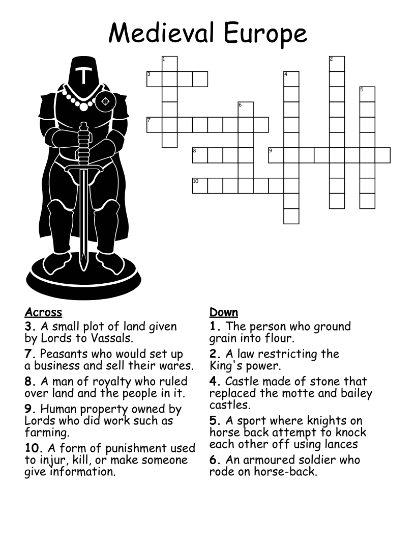 Medieval Feudal System Crossword Puzzle WordMint