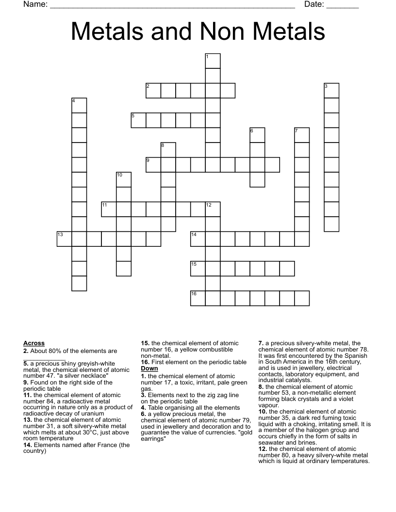 Metallic Element Crossword