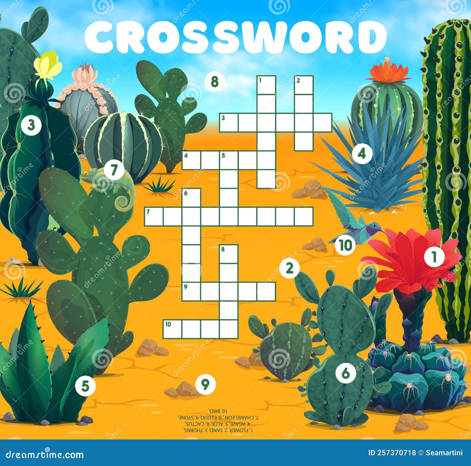 Mexican Desert Flora And Fauna Crossword Grid Stock Vector Illustration Of Cartoon Bird 257370718