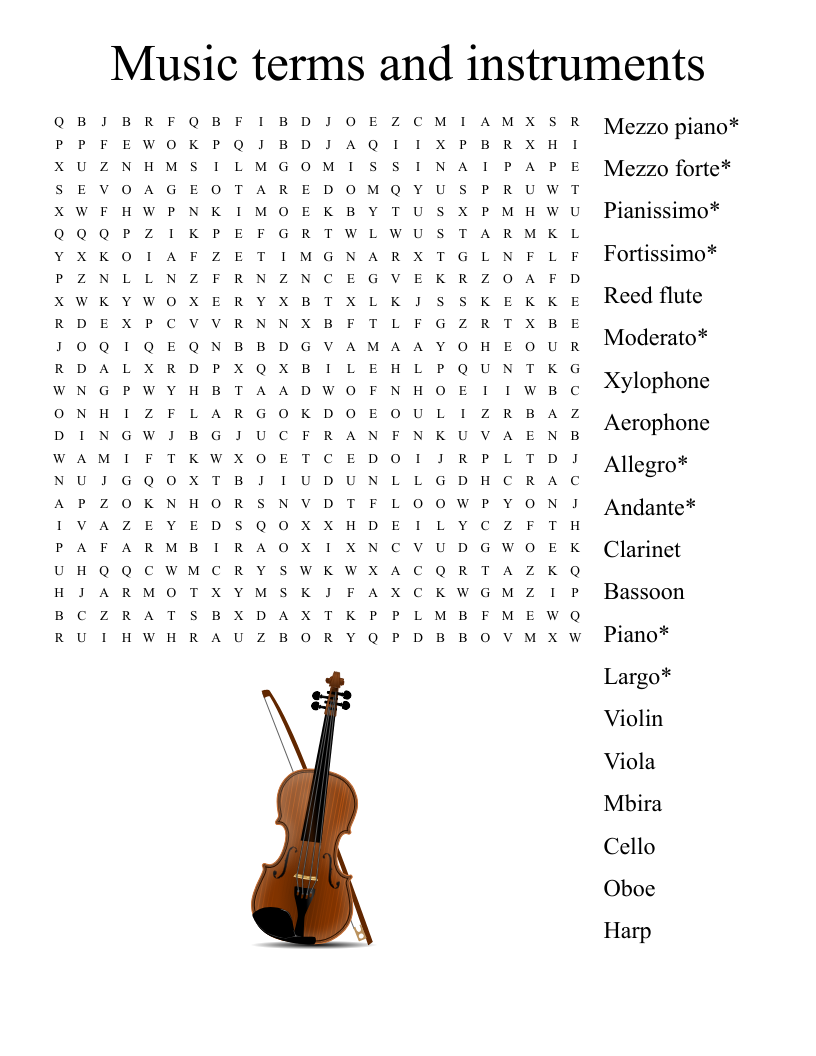 Music Terms And Instruments Word Search WordMint Music Terms And Instruments Word Search WordMint