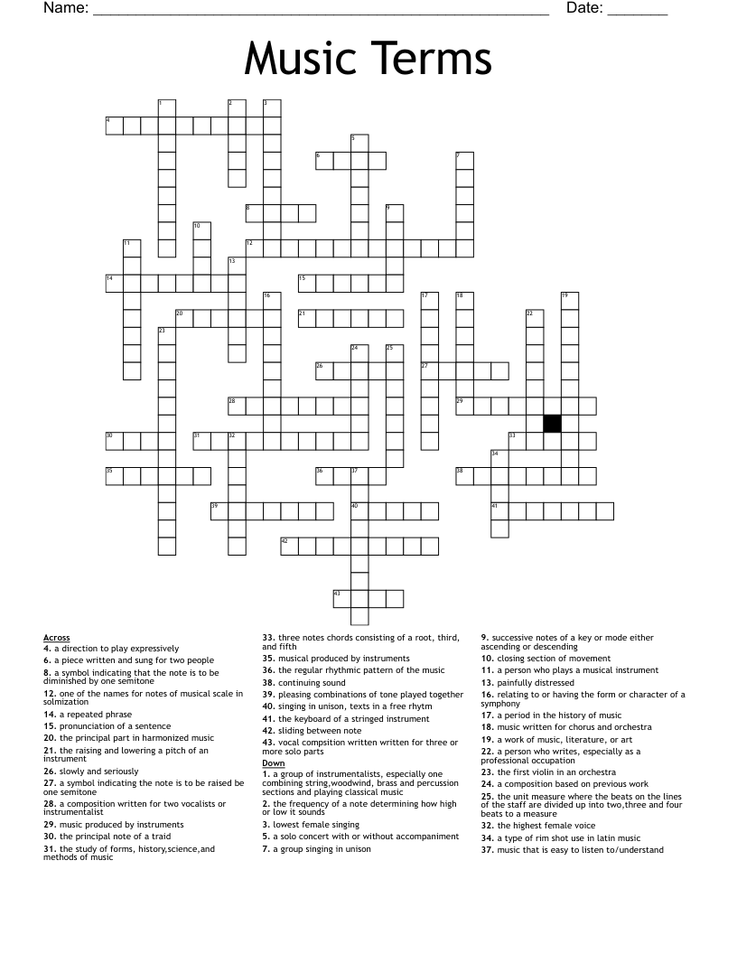 Music Terms Crossword WordMint