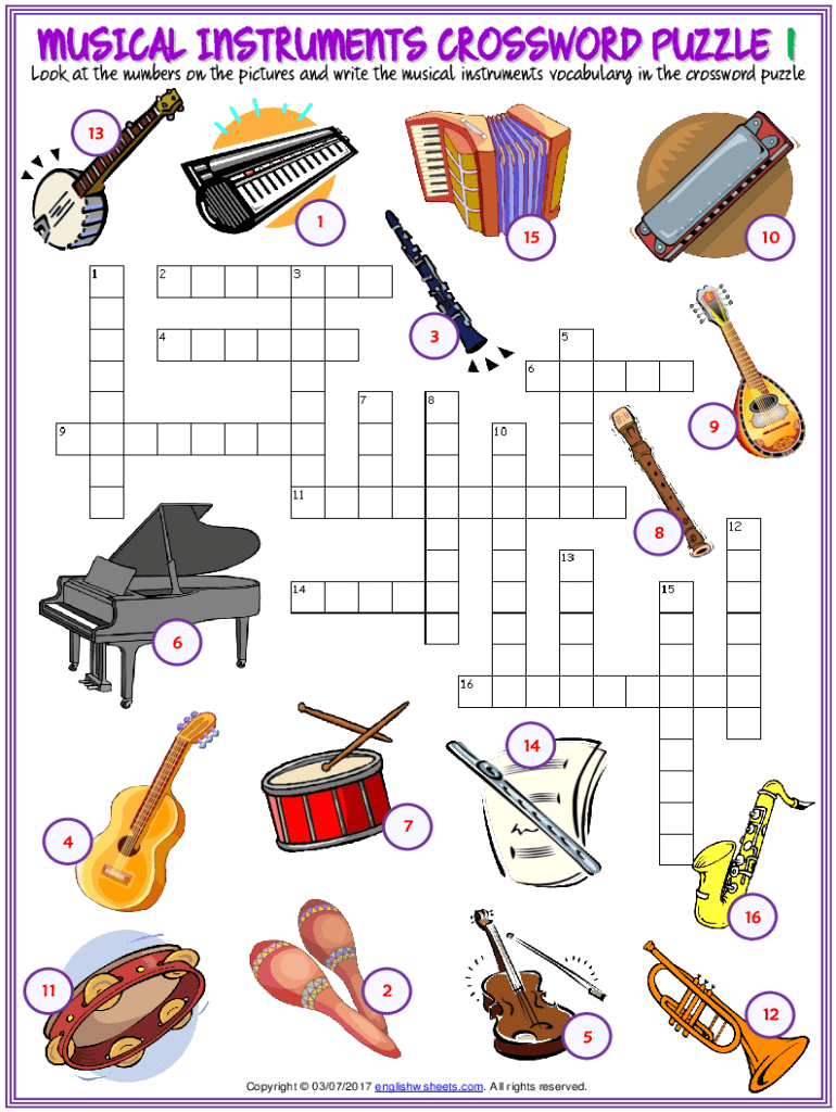 Musical Crossword Puzzle 1 Answer Key Fill Online Printable Fillable Blank PdfFiller