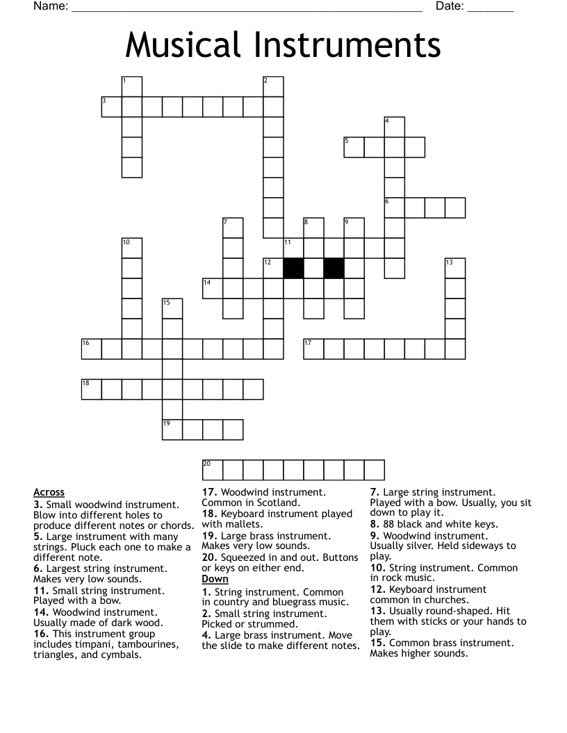 Musical Instruments Crossword WordMint Musical Instruments Crossword WordMint