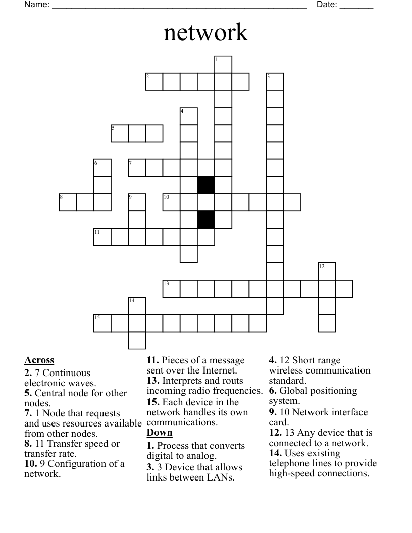 Networks For Short Crossword