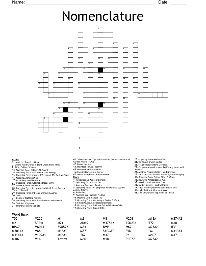Hand Grenade Crossword