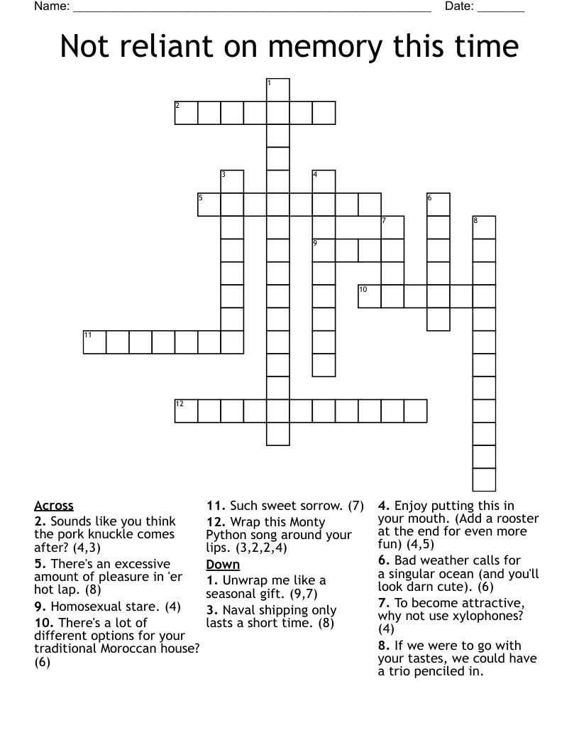 Not Reliant On Memory This Time Crossword WordMint