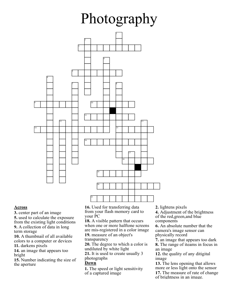 Photography Crossword WordMint