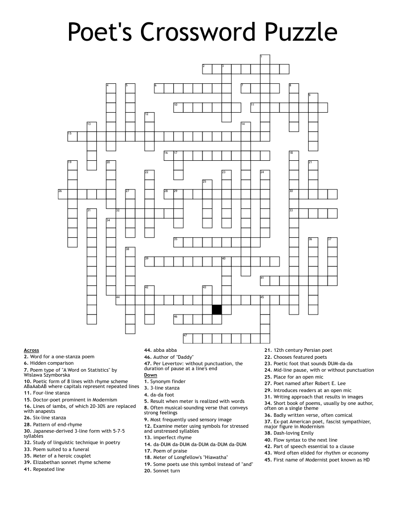 Poetic Foot Crossword