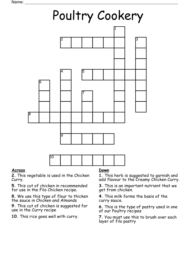 Poultry Cookery Crossword WordMint